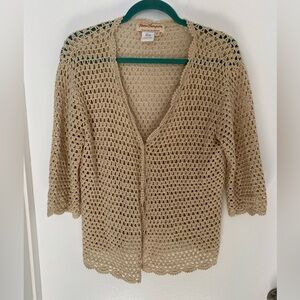 Norm Thompson crochet cream Cardigan Linen/cotton size medium